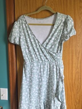 No Boundaries Sage Green Floral Wrap Midi Dress